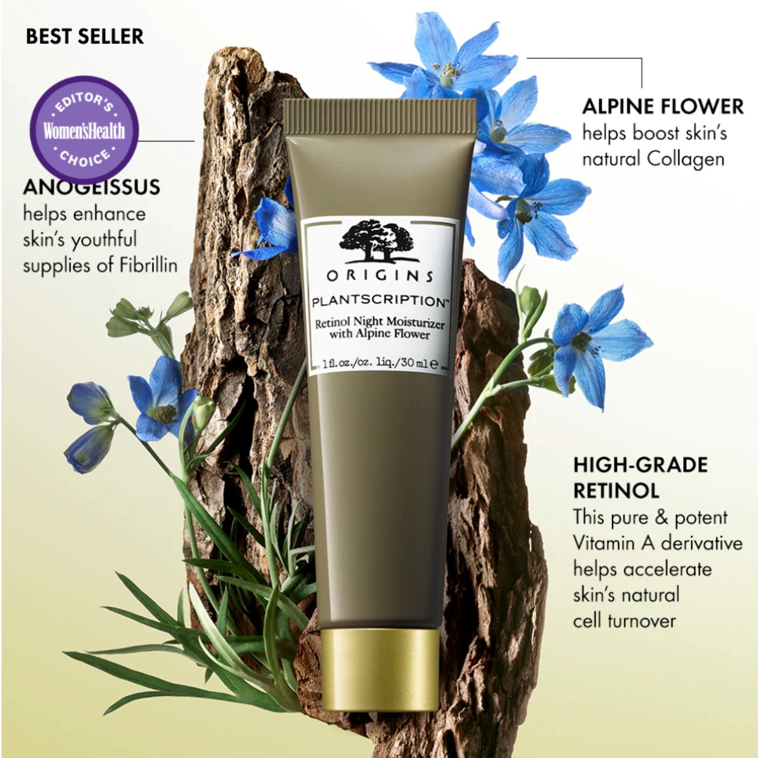 Plantscription Retinol Night Moisturizer With Alpine Flower by Origins for Unisex - 1 oz Moisturizer