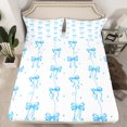 thumbnail image 2 of Homewish Cute Bowknot Bowtie Queen Sheet Sets,Geometric Circular Flat Sheet,Blue White Queen Fitted Sheet For Kids,Microfiber Bedroom Decor,4 Pieces, 2 of 7
