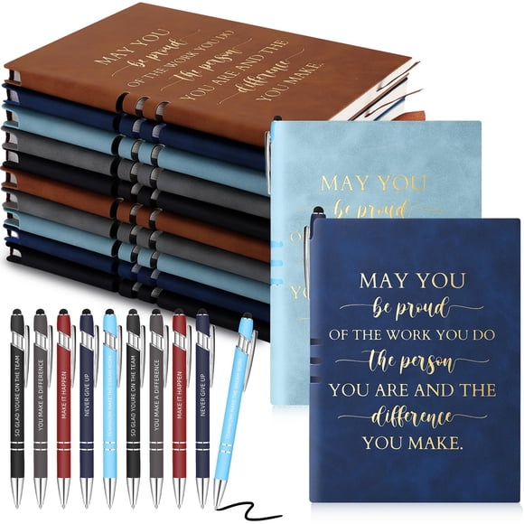 Booson 20 Pcs Employee Appreciation Gifts Bulk Thank You Leather Journals Inspirational Ballpoint Pens Motivational Notebooks for Team Nurses Volunte