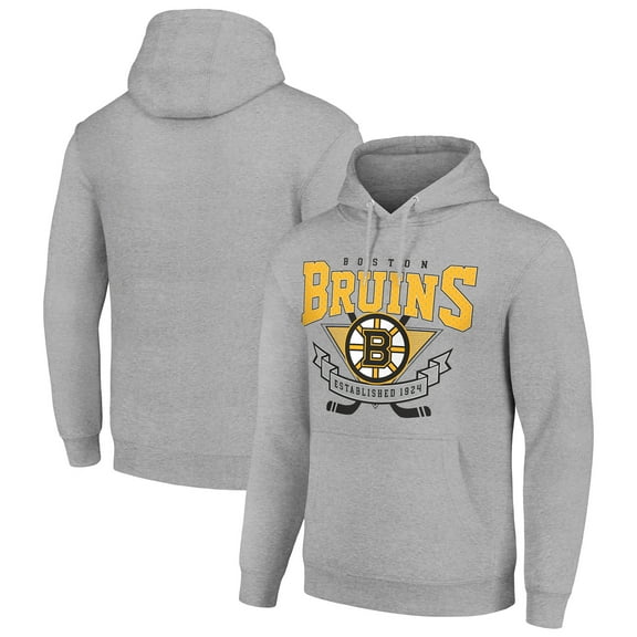 Men's Starter Heather Gray Boston Bruins Team Logo Graphic Fleece Tri-Blend Pullover Hoodie