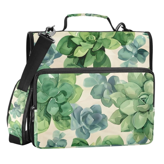 ALAZA Zipper Binder Green Abstract Succulents 3 Ring Trapper Keeper File Folder Organizer Bag
