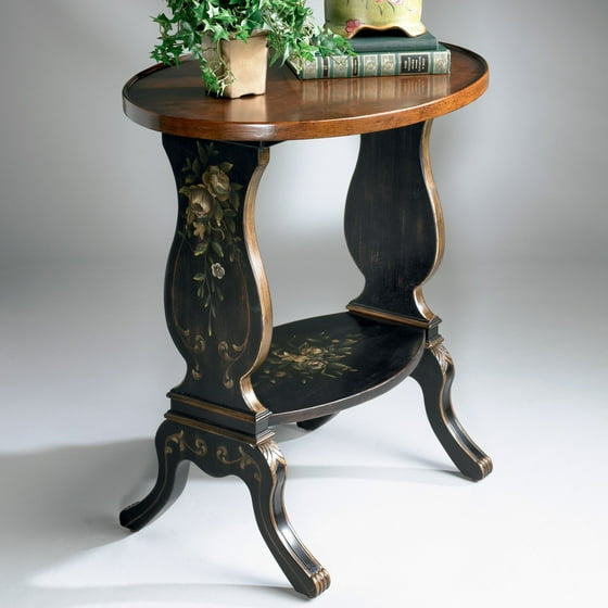 Butler Accent Table 26H in. - Regal Black Hand Painted