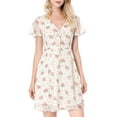 thumbnail image 3 of INSPIRE CHIC Women's Floral V Neck Flare Short Sleeve Lace-up Zipper Chiffon Dress XL White, 3 of 9
