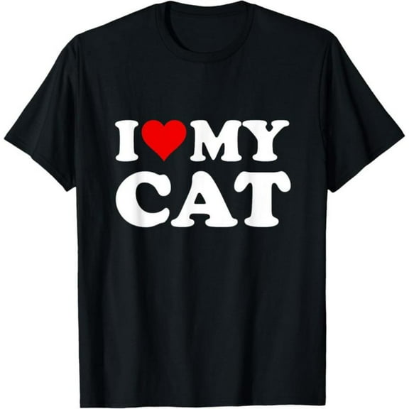 Unisex Black "I Love My Cat" Graphic Tee Plus Size S-5XL, Heartfelt Printed T-Shirt, Casual Oversized Top for Cat & Pet Enthusiasts
