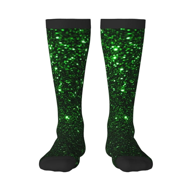 Fotbe Green Sparkling Calcetas Divertidas Estampadas para Hombre y Mujer, Calcetas de Algodón hasta la Rodilla para Caminar, Correr, Enfermería y Embarazo