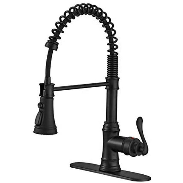 BWE Kitchen Sink Faucet with Deck Plate Matte Black with Pull Down