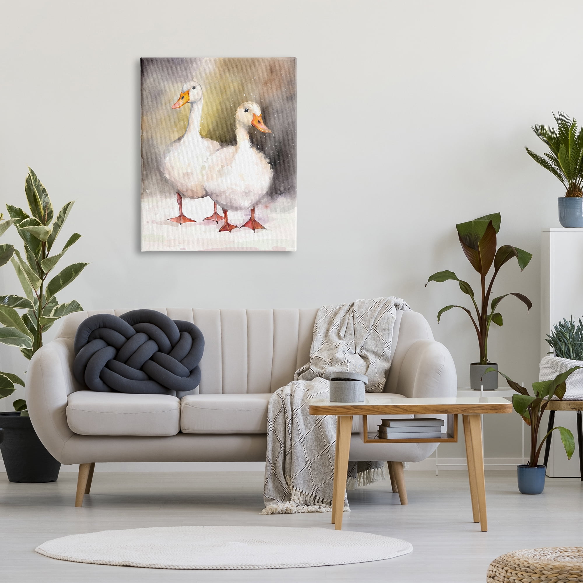 Stupell Industries Two White Ducks in Snow Animals & Insects Painting Gallery Wrapped Canvas Art Print Wall Art, 30 x 40