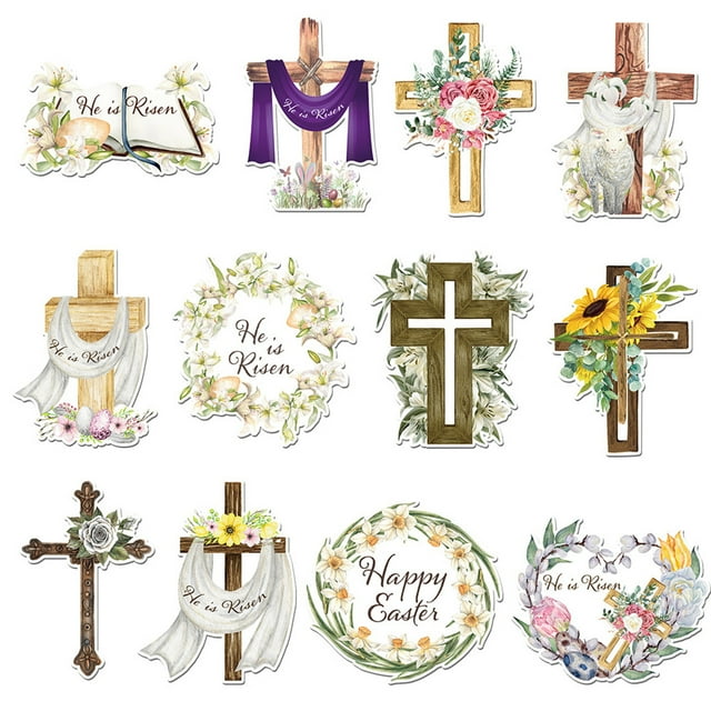 Ornaments for Crafts 12 Piece Easter Crosses Hanging He Easter Resurrected Decorations Happy Easter Paper Hanging Easter Tree Ornaments Easter Decorations Crafts Home Easter Tree Decorations