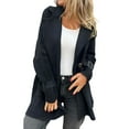 thumbnail image 2 of Women'S Double Breasted Wool Pea Coat Notched Lapel Cable Knit Raglan Sleeve Sweater Blazer with Cuff Straps, 2 of 9