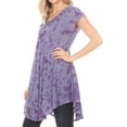 thumbnail image 3 of Sakkas Xoana Women's Casual Cap Sleeve V-neck Flare Loose Boho Swing Short Dress - Purple - Plus Size, 3 of 5