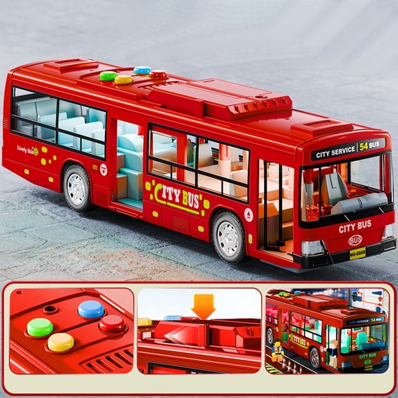 Loespoir Childrens Simulation Bus Toy, Large Door Opening Light Vocal , Model City Bus, Simulation Baby Bus, Boys Toy, Imaginative Play(Red)
