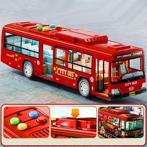 Autobús de juguete infantil | Puerta grande con luz y música | Modelo realista de autobús urbano | Conducción inercial educativa | Sonidos de botones interactivos | Vehículo de juego para ni