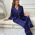 thumbnail image 5 of Fjuchai Women's 2Pcs Pajamas Pjs Set Classic Satin Button Down Long Satin Silk Pajama Set S-XL, 5 of 8