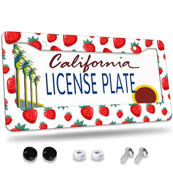 1 Pcs Strawberry border License Plate Frame,License Plate Cover for Car Decorative Parts,Aluminum License Plate Bracket Holder Rust-Proof for US Standard Car