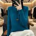 thumbnail image 2 of Duoif Women's Sweaters, Women's Ribbed Knit Pullover - Crew/V-Neck with Button Detail Sweaters for Women Blue L, 2 of 4