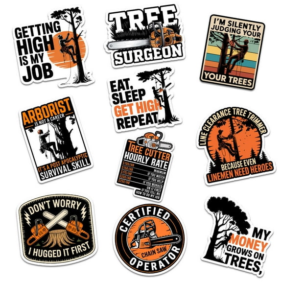 10pcs Arborist Waterproof Vinyl Stickers, Sticker for Boys Adults for Water Bottles Laptop Suitcase for Birthday Party Supplies Decoration Favors