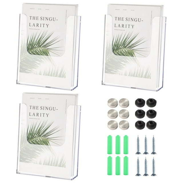 3Pcs Brochure Holders, A4 Size Clear Acrylic Pamphlet Racks, Wall Mount Flyer Stand, Literature Display Racks with Nails for Home, Hotels, Restaurants, Retail Stores, Exhibitions(8.8” x 9.8”)