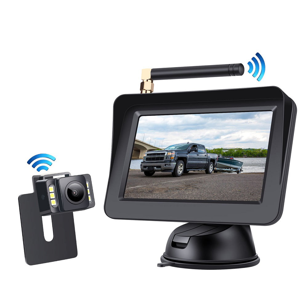 OBEST Wireless Reversing Camera Monitor Kit-4.3 Front/Rear View Camera Waterproof Adjustable Easy Installation for Cars,Trucks,Pickups,Bus,Van