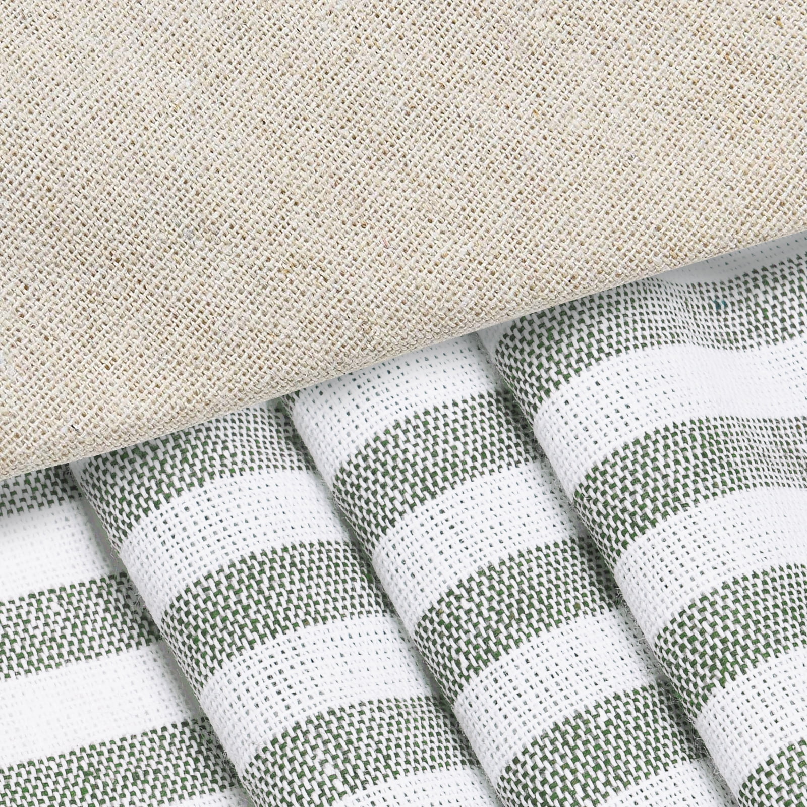 Alishomtll Farmhouse Curtains Sage Green Stripe Cotton Linen Button Boho Rustic Rod Pocket Back Tab Window Drapes for Living Room ,52 x 84 Inch, 2 Panels