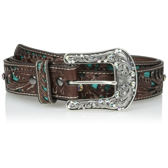 Ariat A1513402-M 1.5 in. Womens Tooled Turquoise Leather Inlay Belt&#44; Brown - Medium