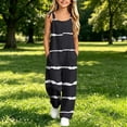 thumbnail image 5 of MKOSPLRT Girls Sleeveless Jumpsuit Adjustable Straps Striped Print Linen Blend Overalls with Pockets Ages 5 to 14, 5 of 10