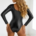 thumbnail image 6 of larppty Women's Shiny Metallic U Neck Long Sleeves Gymnastics Ballet Dance Leotard Bodysuit（Black， L）, 6 of 9
