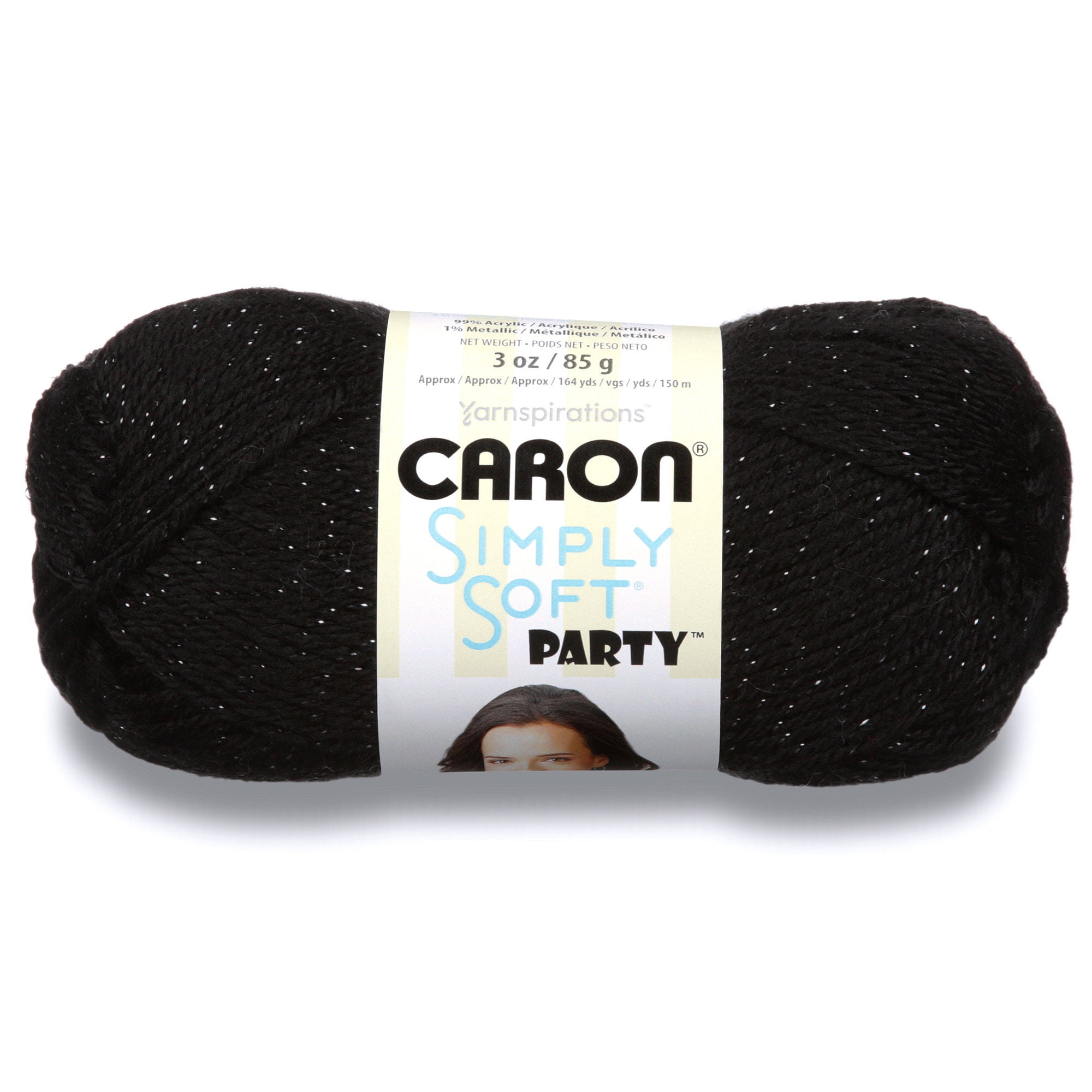 Caron Simply Soft Party Yarn 3 Ounce Single Ball Black Sparkle