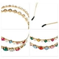 thumbnail image 4 of Unique Bargains Metal Square Colorful Glass Faux Crystal Hairband Rhinestone Faux Pearl Headband Women Hairband, 4 of 6