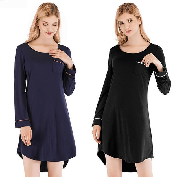 Camisón de mujer de verano y otoño, holgado, de manga larga, con cuello de encaje, ropa sencilla para el hogar para mujer