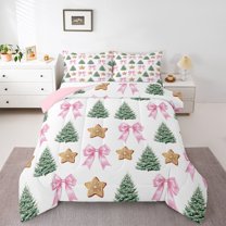 Feelyou Christmas Tree Full Size Comforter Sets, Bowknot Stars Dessert Bedding Sets, 3pcs