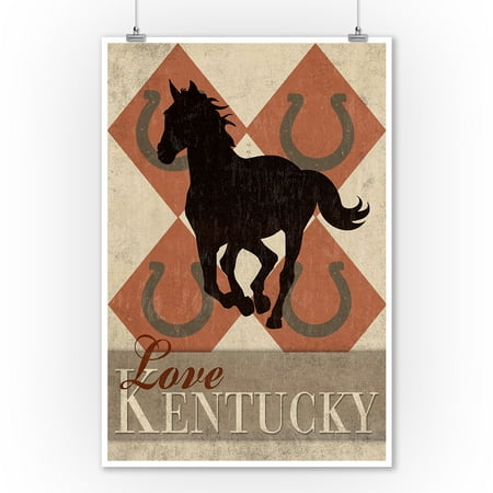 - Love Kentucky - Argyle with Horse - Lantern Press Artwork (9x12 Art Print, Wall Decor Travel Poster)