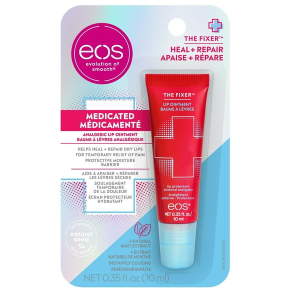Onguent médicamenteux pour les lèvres eos The Fixer à la menthe, soin pour revitaliser et protéger les lèvres sèches 10 ml
