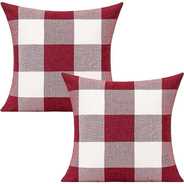 Juego de 2 fundas de almohada decorativas VAKADO, 45 x 45 cm, color rojo y blanco