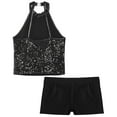 thumbnail image 6 of YONGHS Kids Girls Sequins Dance Outfits Sleeveless Halter Crop Tops with Gym Dance Shorts Set Black 6, 6 of 7