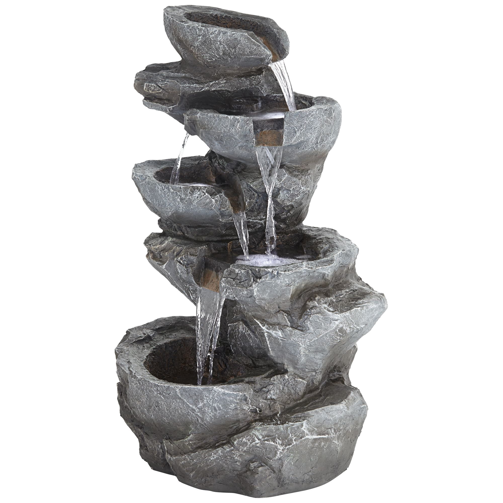 Five Bowl 40 1/2" High Large Zen Modern Indoor Outdoor Decor Gray Resin Floor Fountain with Light LED Garden