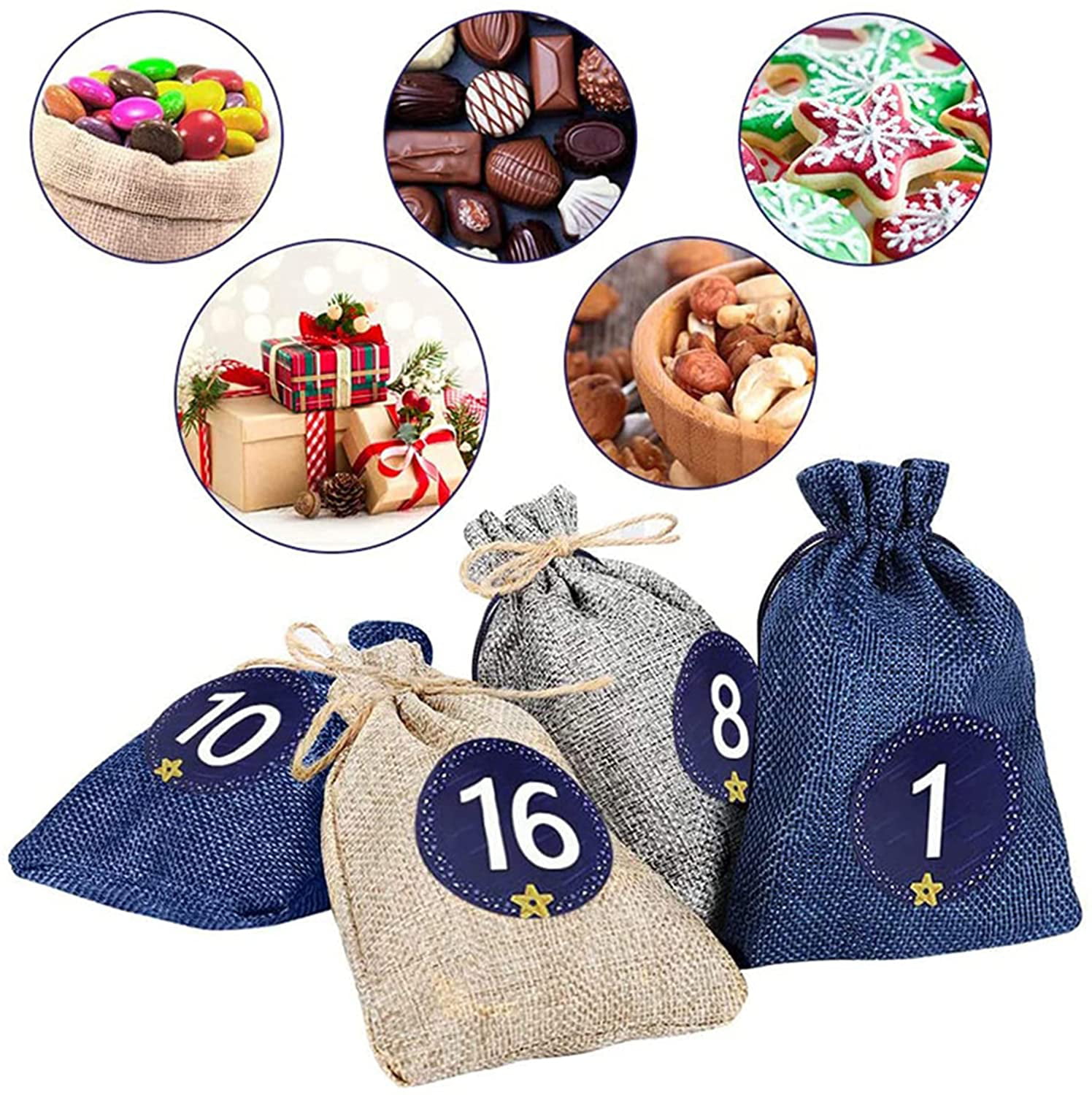 Christmas Advent Calendar Burlap Gift Bag DIY Countdown Calendar Christmas Decor 