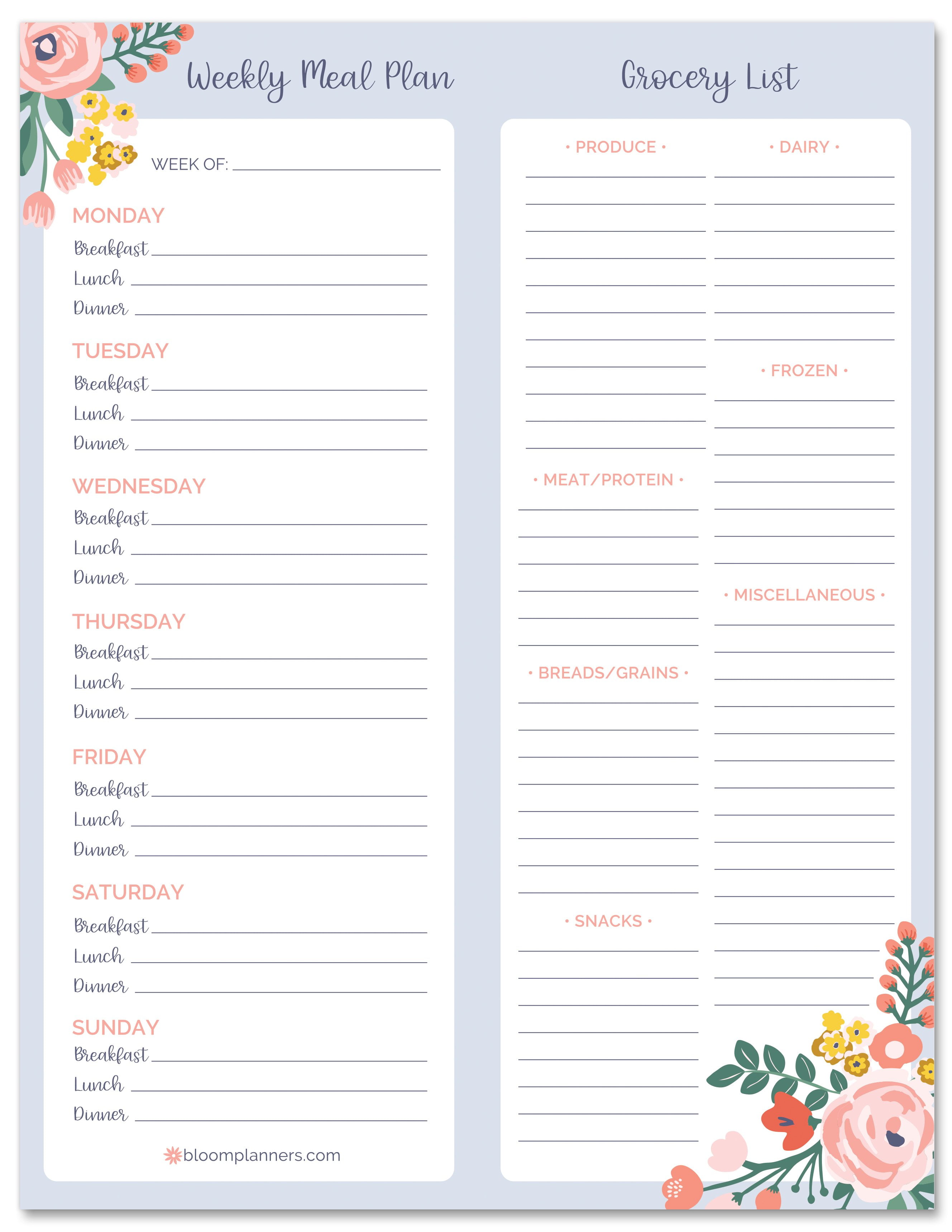 Meal Planning Template Grocery Shopping List Template Printable 