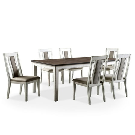 Furniture of America Fie Rustic Solid Wood 7-Piece Dining Table Set in White