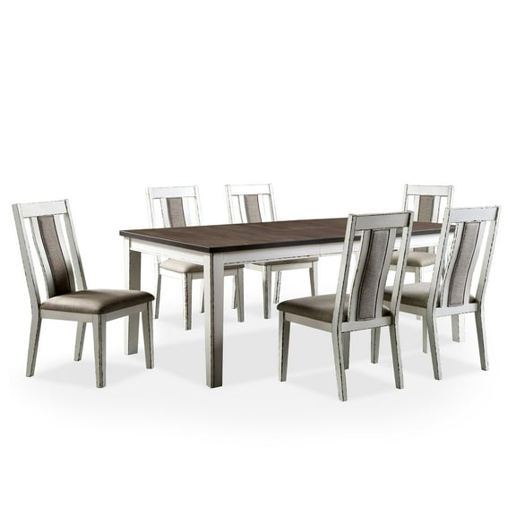 Furniture of America Fie Rustic Solid Wood 7-Piece Dining Table Set in White