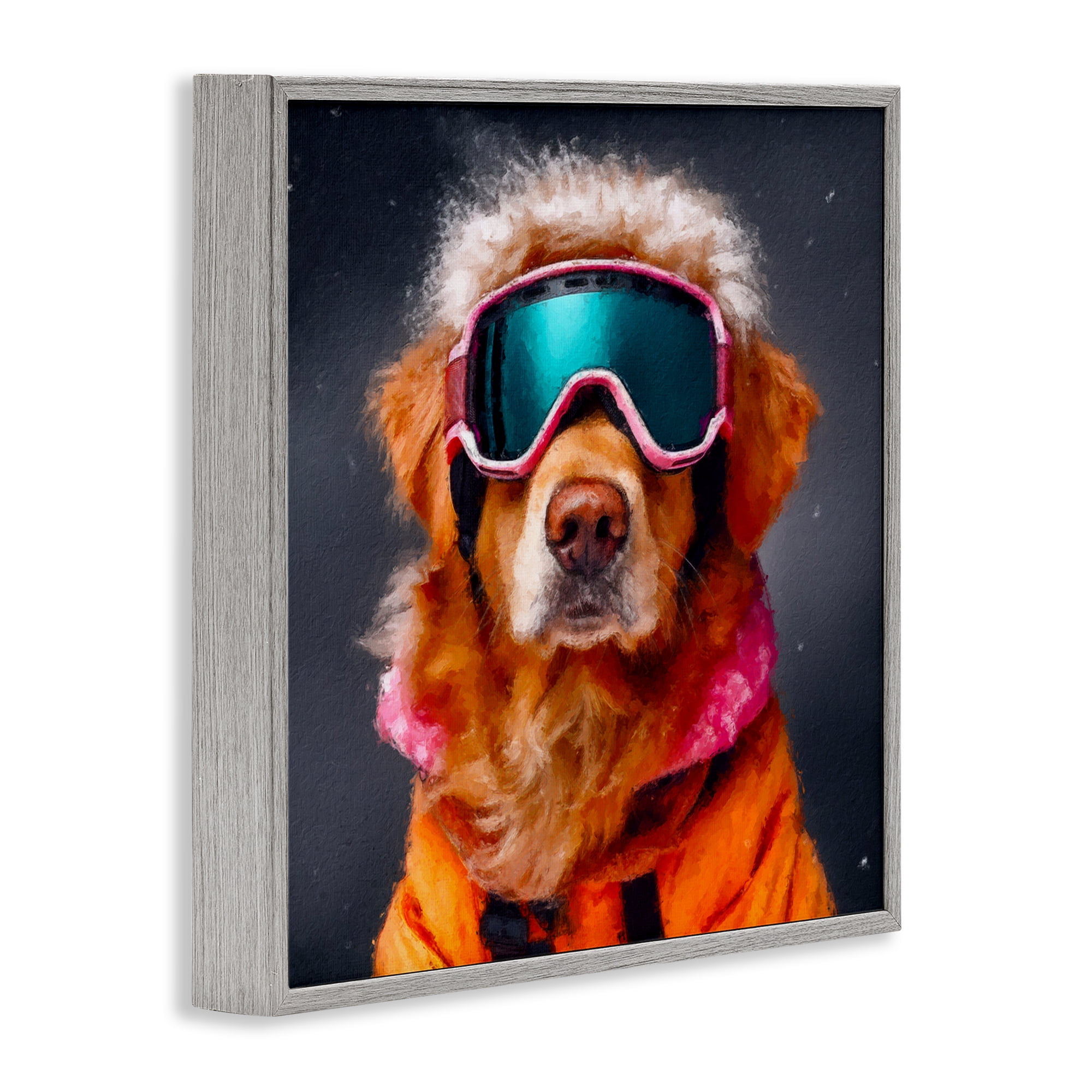 Ski Dog with Goggles Gray Framed Giclee Art, design by Sean Parnell