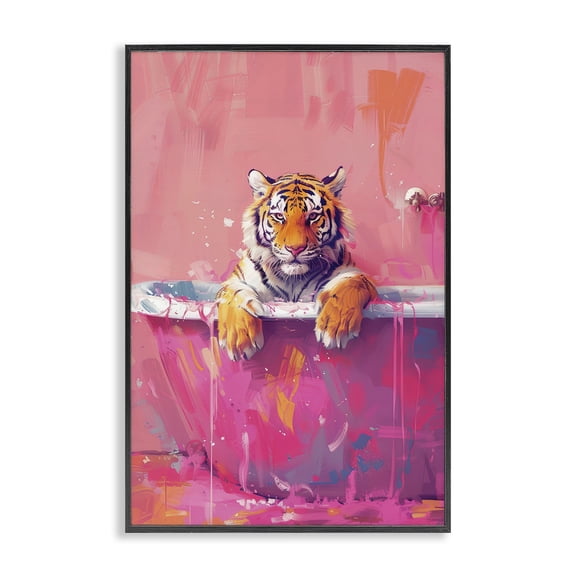 Stupell Industries Bright Bathing Tiger in Tub Animals Painting Black Framed Art Print Wall Art, 12 x 18