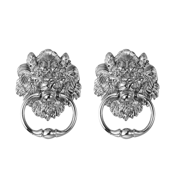 WORGEOUS Aldaba de puerta con cabeza de león antiguo, manija de puerta delantera, anillo de tracción de tono (plateado), 2 uds.