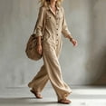 thumbnail image 7 of WULMLEO Wide Leg Romper for Women Cotton Linen Workout V Neck Button Front Long Sleeve One Piece Jumpsuits Casual Plus Size Loose Fit Beach Overall with Multi Pockets Khaki M, 7 of 7