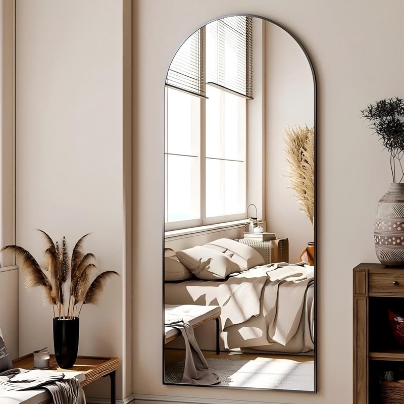 Anyrose 68.2" x 22" Arched Full Length Mirror Wall Mirror with Aluminum Alloy Frame, Black