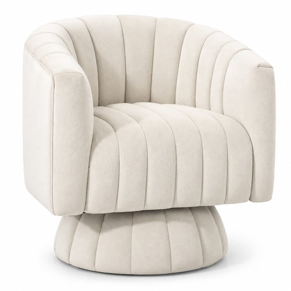 360-Degree Rotating Accent Chair, Modern Swivel Barrel Chair in Beige, Mid-Century Velvet Tufted Armchair with Armrest, Overstuffed Comfortable Round Armchair for Living Room, Bedroom, Reading Nook