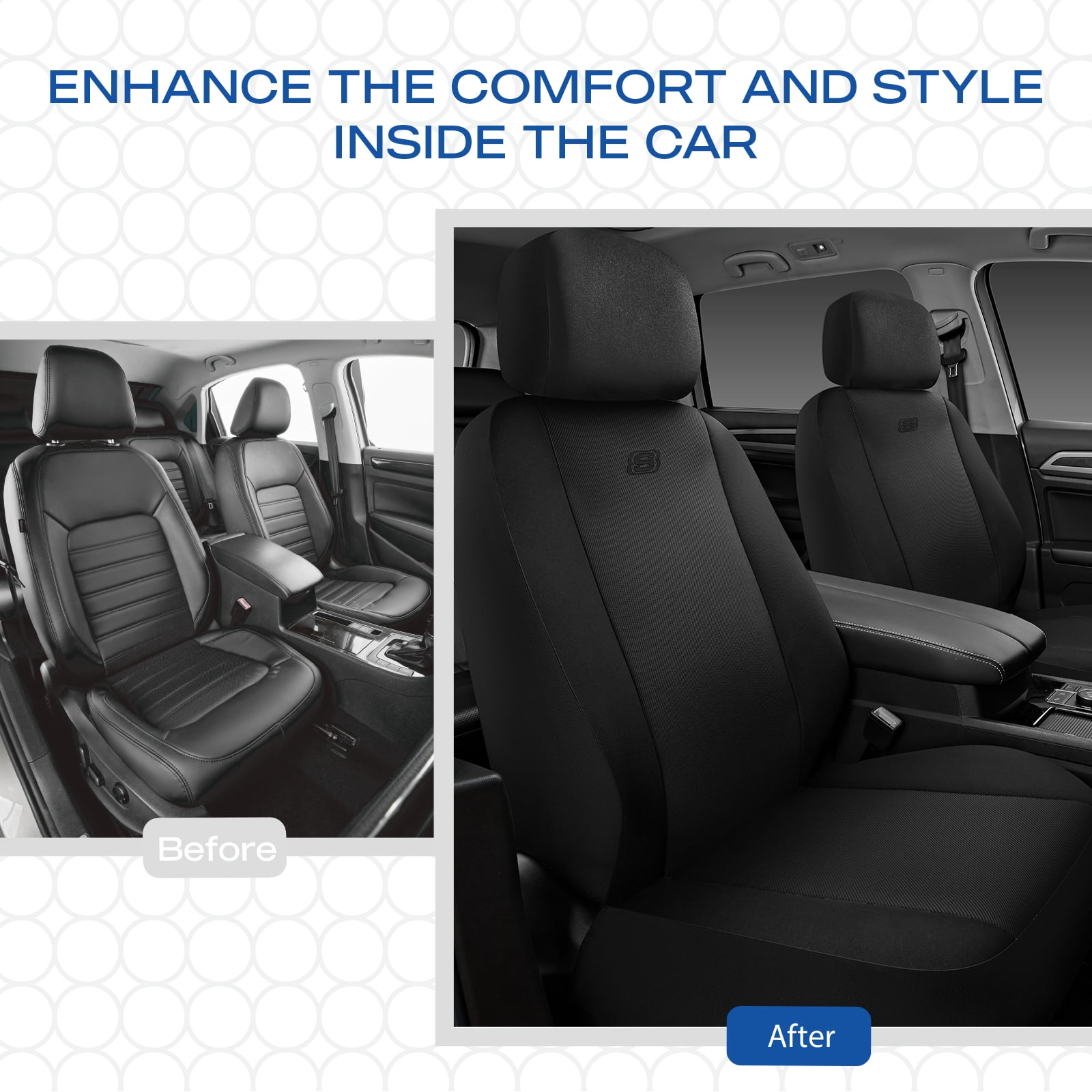 Skechers Memory Foam Fabric Car Seat Cover, Breathable, Comfortable Support, Easy Install, Stylish Design, Universal Fit for Cars and SUVs Black