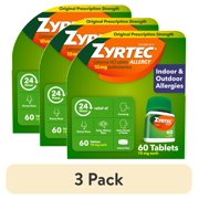 (3 pack) Zyrtec 24 Hour Allergy Relief Tablets with 10 mg Cetirizine HCl, 60 Count