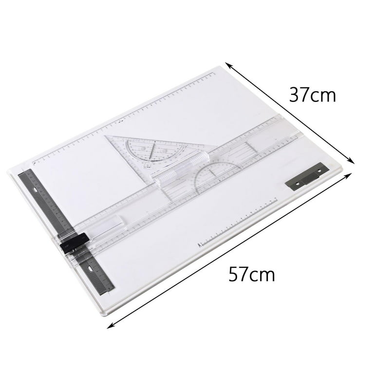 Drawing Board Drafting Table A3 Adjustable Portable Measuring System, Size: 57x37cm, White