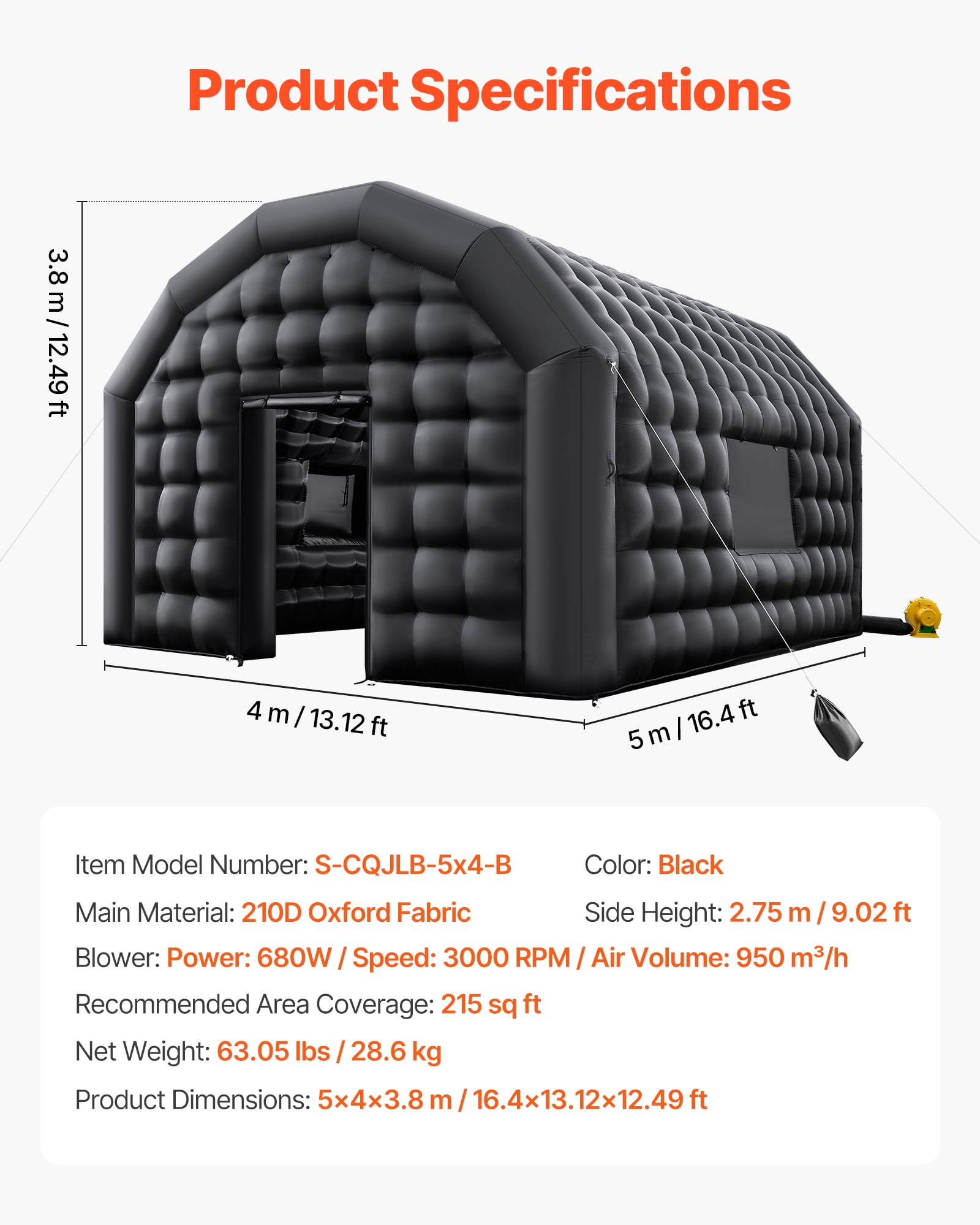 VEVOR Inflatable Nightclub, 16.4 x 13.1 x 12.5 ft Inflatable Party Tent with 680W Blower & Sandbag, Ventilated Blow up Night Club with 2 Windows, Air Cube House for Event Birthday Wedding Party