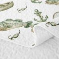 thumbnail image 5 of Manfei Watercolor Bass Fish Quilt Full, Fishing Gear Full Bedspread Sets, White Green, 3 Pieces, 1 Coverlet and 2 Pillowcases, 5 of 7
